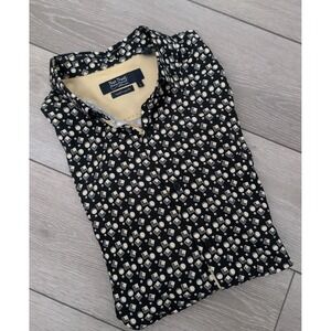 Nat Nast Mens 100% Silk American Fit Button Up Shirt Geometric Black Tan Size L